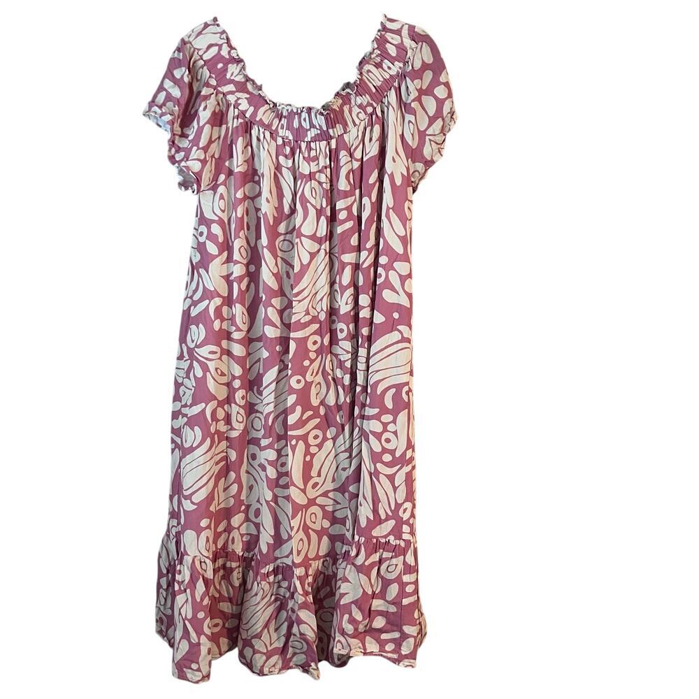 By February Pink Cream Floral Off the Shoulder Maxi Dress Lined Resort Large